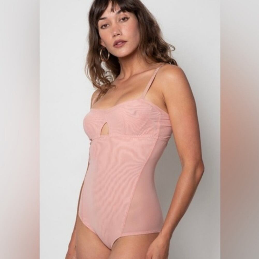 We Are HAH x Free People Underwire Mesh Bodysuit NWT Copper Rose Pink Size M